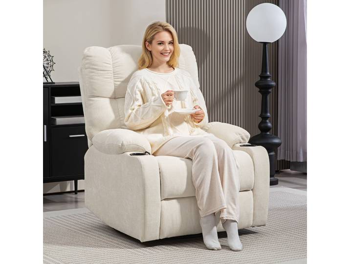 HOMCOM Fauteuil Inclinable Pivotant avec Repose-pieds Beige