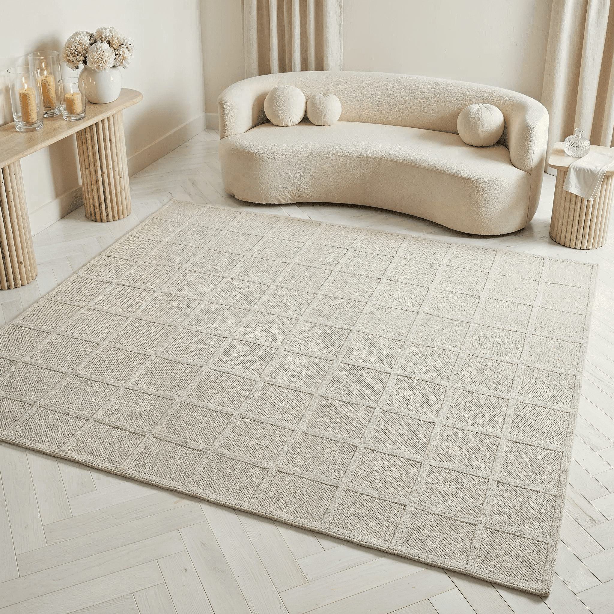 Noto Cream Checkered Pattern Rug, 152 x 229cm