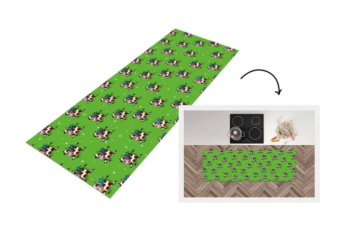 Keukenloper met koeienpatroon in vinyl, 150 x 50 cm