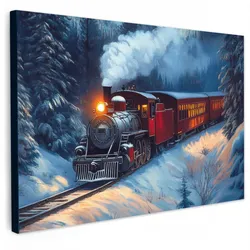 LEINWANDBILD Zug - Weihnachten - Schnee - Weihnachtszug Wanddeko 90x60 cm