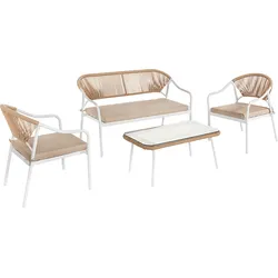 Happy Home 4tlg. Lounge-Set im hellem Rattan mit Sitzkissen - Beige
