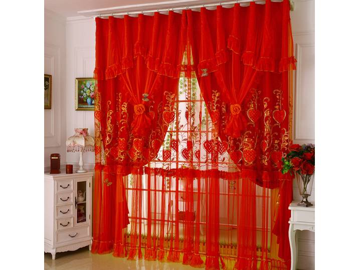 Style chinois dentelle romantique et festif rouge salle de mariage Double couche rideau princesse chambre salon Semi ombre rideau