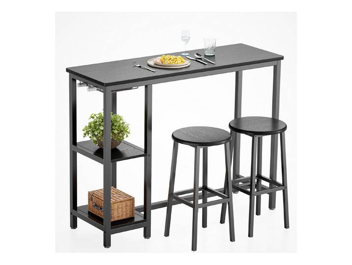 Bealife Bartisch Set, 3-tlg,Stehtisch mit 2 Barhockern,Küchentisch-Set mit Ablage Regal