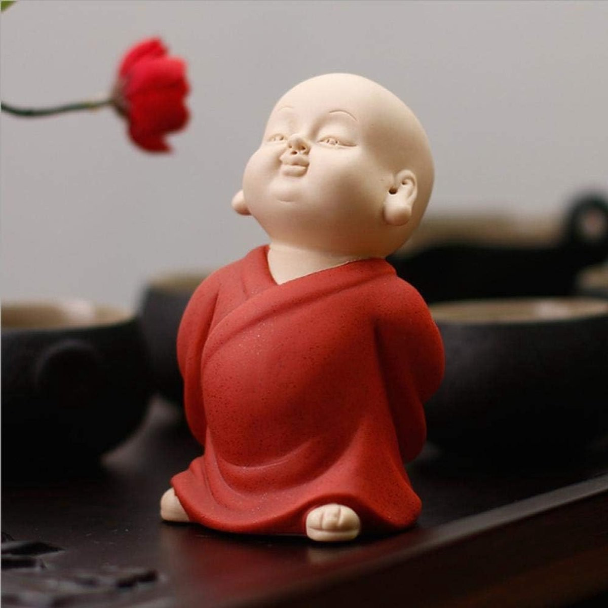 Handgemaakt Kungfu Monnik Beeldje Boeddha Thee Dier Interieur Decoratie Paars Zand H 115 x B 6 cm