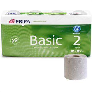 Fripa Toilettenpapier Basic naturweiß, 2-lagig, Recyclingpapier, 250 Blatt, 8 Rollen