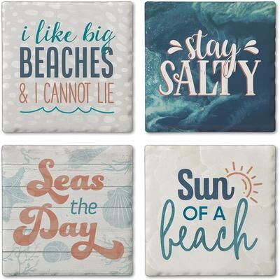 Thirstystone Like Big Beaches 4-Pack Tumbled Tile Stone Coasters with Protective Cork Backing Manufactured in The USA