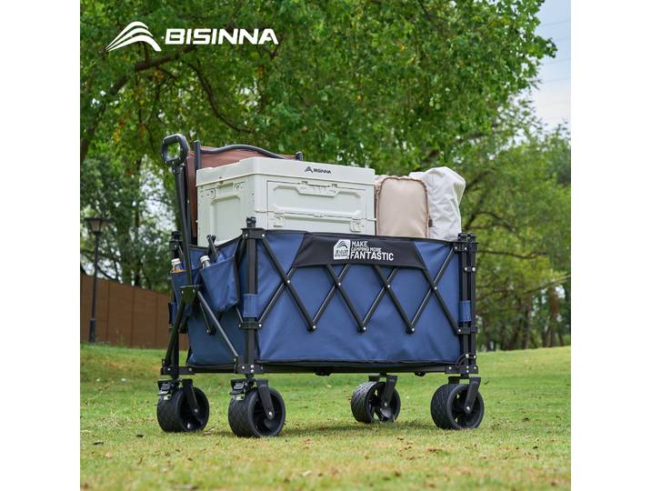 Chariot de camping pliable BISINNA avec ouverture arrière, chariot tout-terrain portable et robuste pour pique-nique en plein air et plage