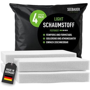 Seebauer-Living Schaumstoff Light RG 26/40, weich, 30 x 30 x 4 cm Platte, Dichte 26 kg/m³, hellgrau, 4 Stück