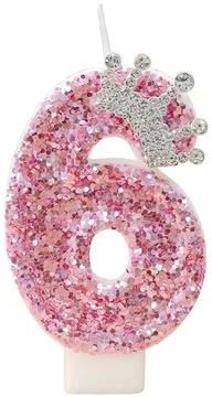 Uplift Treasures Pink Princess Crown Numeral Birthday Candle 6