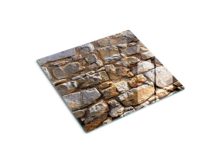 Tulup Glasplatte 60x52 cm Steinmauer, Braun, Glas, 60x0.4x52 cm, Küchen, Küchenelektrogeräte, Herde, Herdabdeckplatten
