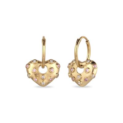 Paar Creolen ELLI "Ohrringe Creole mit Herz Zirkonia Rosa 925 Sterling Silber vergoldet" Gr. 23, gold, Ohrringe, Damen, 23, Silber 925 (Sterlingsilber)