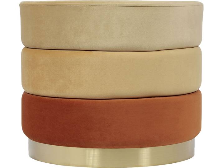 Polsterhocker KAYOOM Hocker Matilda 325, Edler Touch durch goldenen Sockel , orange (orange, multi), B:50cm H:42cm T:50cm, Korpus:MDF Bezug:100% Polyester (Samt) Sockel:Edelstahl, Hocker, Polsterhocker, Samtbezug, farbig geschichtete Polsterung, goldener Sockel