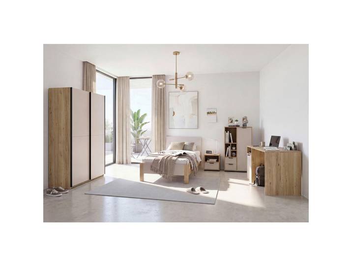 Milino Jugendzimmer, Eiche, Kaschmir, 5-teilig, 5,3 Fächer, 90x200 cm, für Rollrost geeignet, Lattenrost geeignet,Typenauswahl, Kinderzimmer & Jugendzimmer, Jugendmöbel, Komplette Kinderzimmer & Jugendzimmer