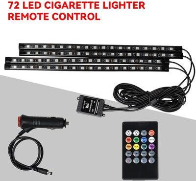 Daily Deals Depot RGB Car LED Interior Lights Wireless Remote & Music Sync, USB Powered Ambient Footwell Lighting For Custom Car Decor 72led Remote Cig