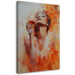 WANDBILD mädchen mit einem glas orangenwein