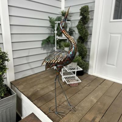 Hi-Line Metal Chrome Heron Decorative Garden Statue Set