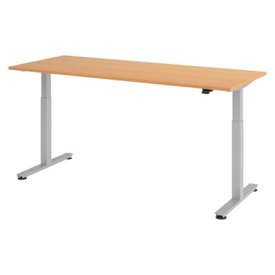 bümö elektrisch höhenverstellbarer Schreibtisch Buche 200x80 cm, Gestell: Silber - Büroschreibtisch höhenverstellbar elektrisch, elektrischer