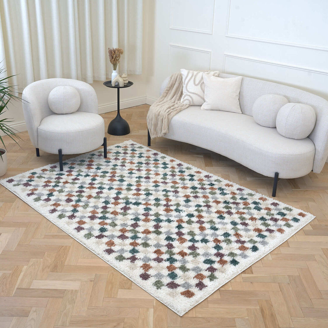 THE RUGS Moodi Modern Shaggy Area Rug Checkered Design Multicolour Rectangle 120 x 170 cm