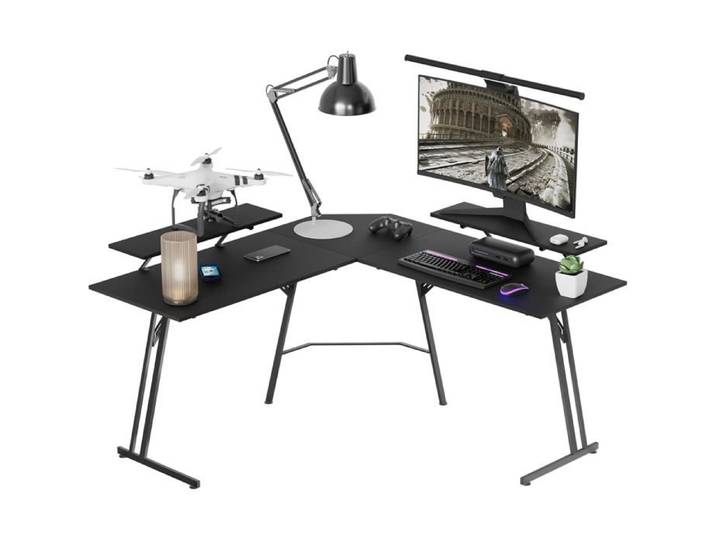 Bureau Gaming - AUFUN - L-Forme 140x50x73 cm - Plateau fibre carbone - Structure acier Z - Ergonomique