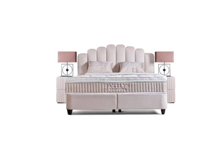 Boxspringbett 90x200 komplett mit orthopädischer Matratze, Topper & Bettkasten, Samt Beige, Jazzlyn, Belvano