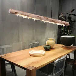 Decken Hängeleuchte aus Holz mit Kristalldekor Holzbalken Pendelleuchte Landhaus Stil Hängelampe, 1x LED 15 Watt 980 Lumen warmweiß, LxBxH 100x8x150cm, Wohnzimmer Esszimmer