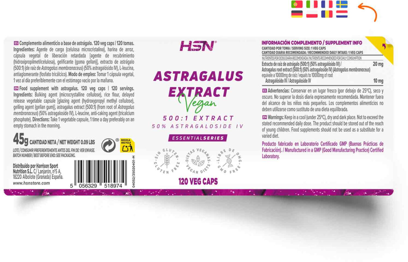 HSN Extracto de astrágalo (500:1) 20mg - 120 veg caps - Circulación-Corazón - Cápsulas Vegetales -   Servicios