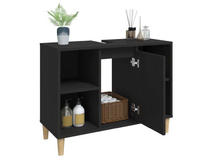 Moderne Armoire d'évier SOLOMOON Meuble-lavabo noir 80x33x60 cm bois d'ingénierie MM1703