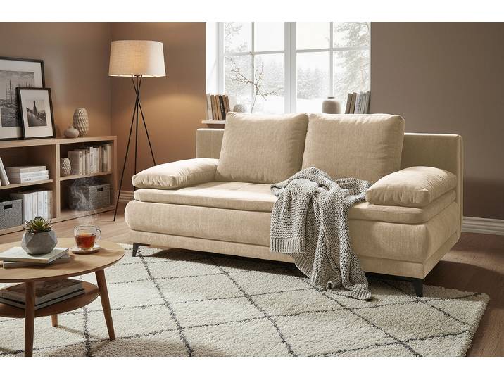 Schlafsofa Beige Chenille Holda 210 x 96 x 106cm Schwarz Modern