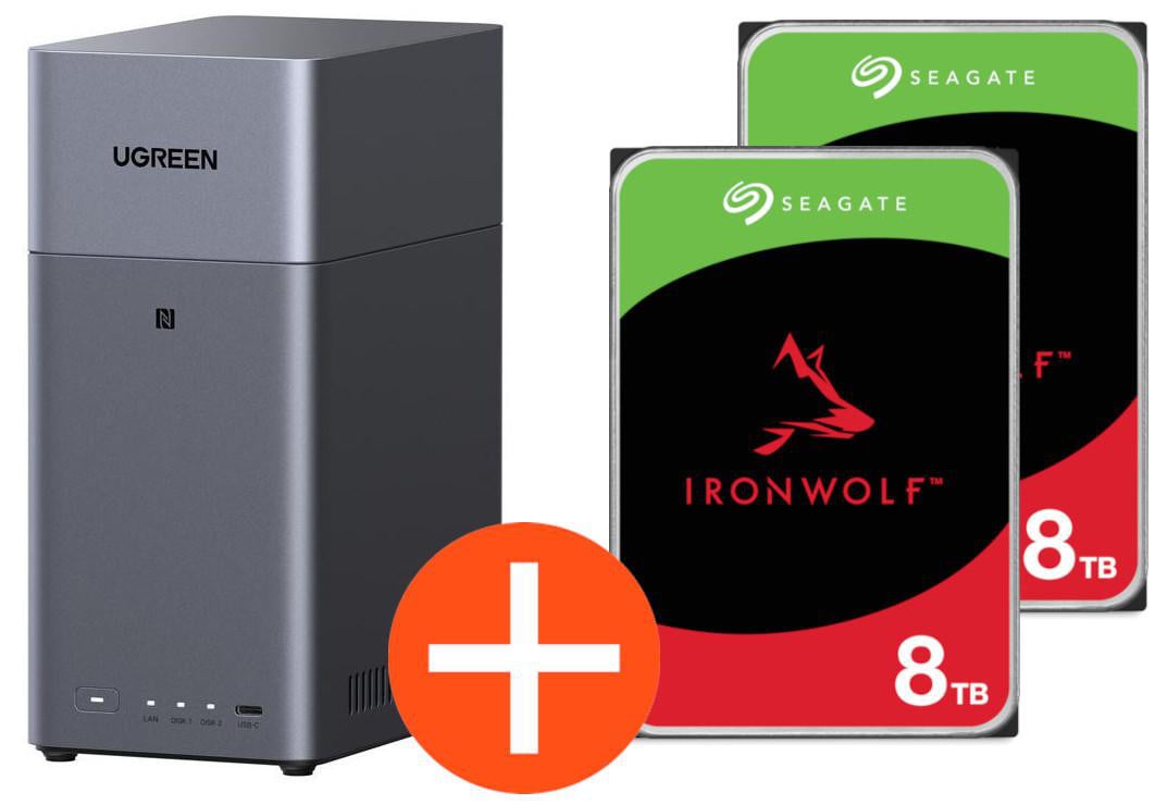 UGREEN NASync DH2300 NAS System 2-Bay 16TB inkl. 2x Seagate IronWolf ST8000VN004 8TB DH2300 + 2x ST8000VN004