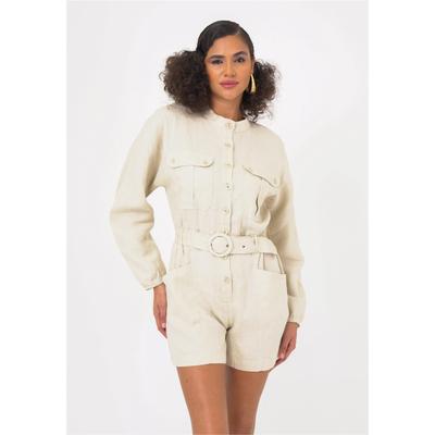 Jumpsuit FRESHLIONS "Jade", Damen, Gr. S, EURO-Größen, beige, 100% Leinen, kurz, Overalls Jumpsuit, im klassischen Design