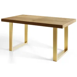 INDUSTRIELLER Esszimmertisch LOFT-U, Größe: 140X80X77 cm, Wohnzimmertisch Farbe: CRAFT, mit Metallbeinen in Farbe Gold