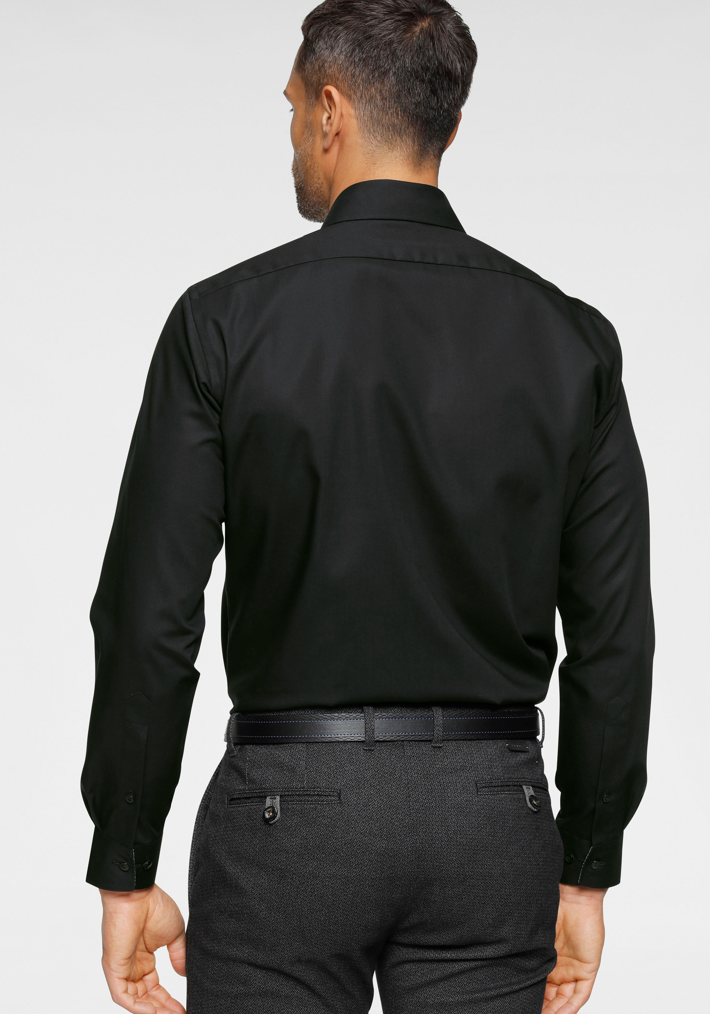 Businesshemd OLYMP "Luxor modern fit", Herren, Gr. 39, N-Gr, schwarz (schwarz kontrastfarbene details), Web, Obermaterial: 100% Baumwolle, tailliert, 1-Knopf-Manschette verstellbar, Hemden Businesshemd, mit normaler Armlänge