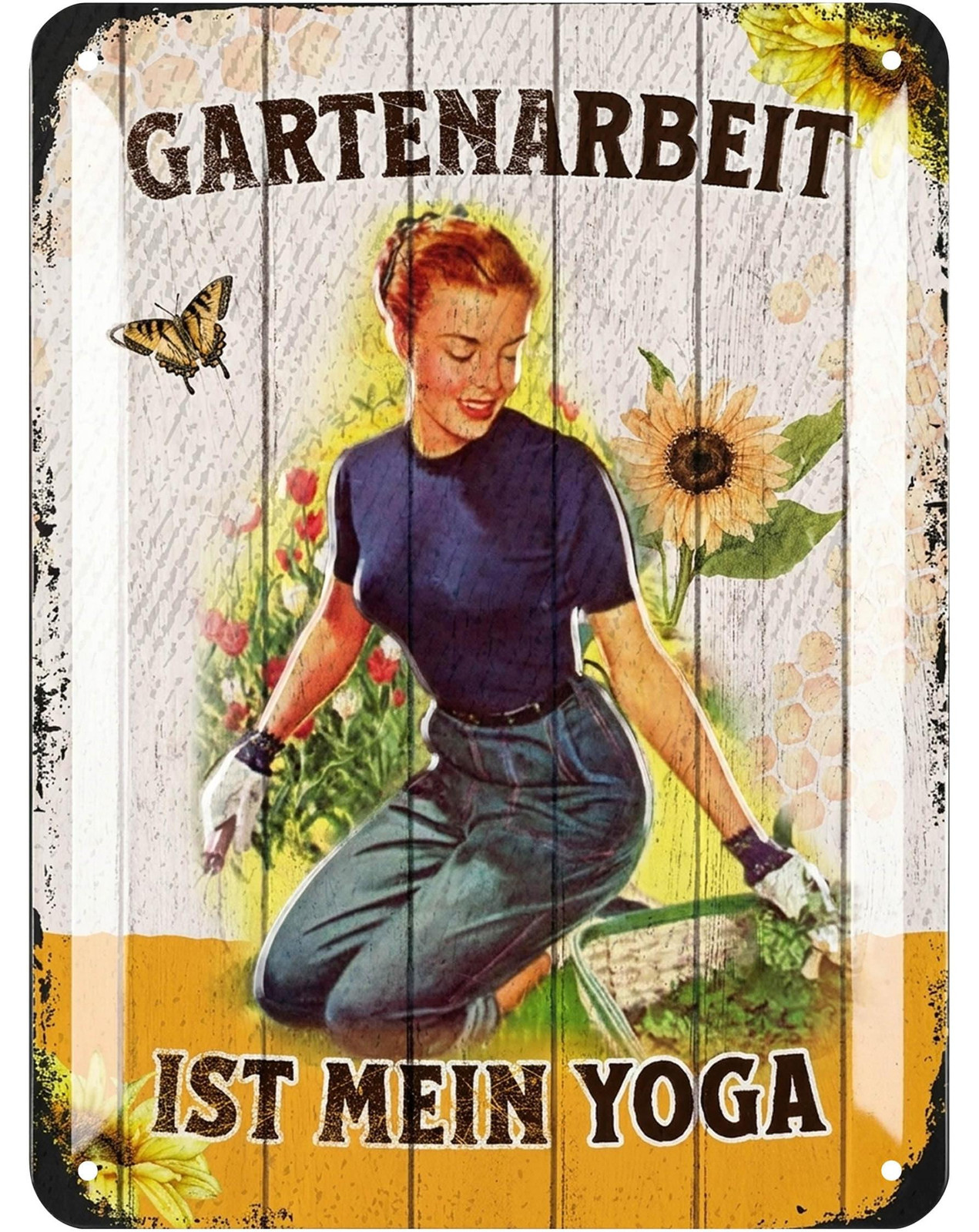 Dripio Metalen bord met tekst Tuinieren is mijn yoga, 15 x 20 cm, retrostijl