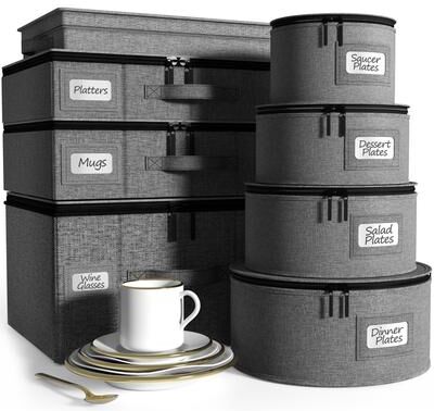 Sorbus 8-Piece China Dinnerware Storage Set - Grey