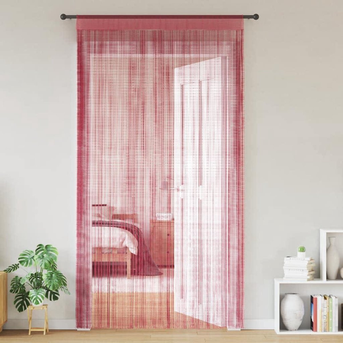 Set van 2 roze draadgordijnen, transparante touwgordijnen, 140 x 250 cm