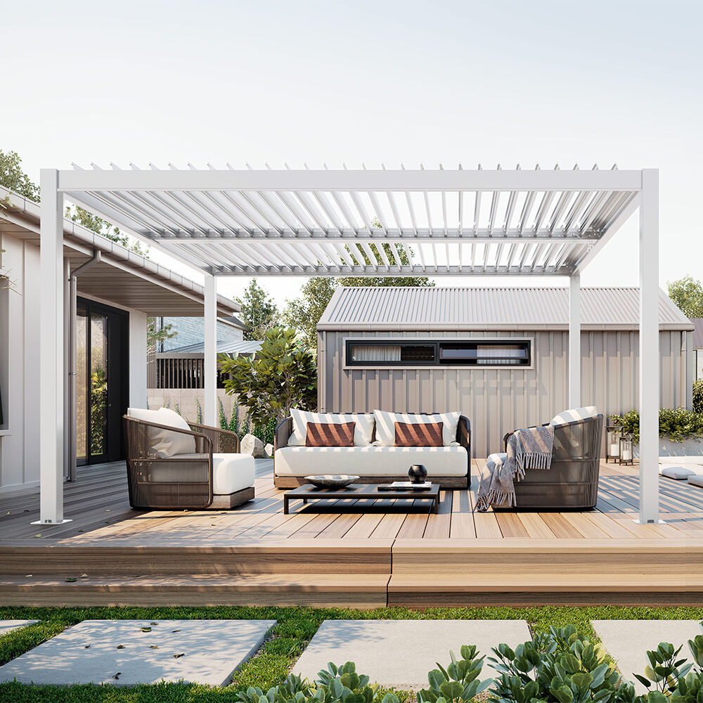 SUNNY INCH ® Pergola bioclimatique autoportante à lames orientables - Armature blanc - L300 x l300 x h238 cm