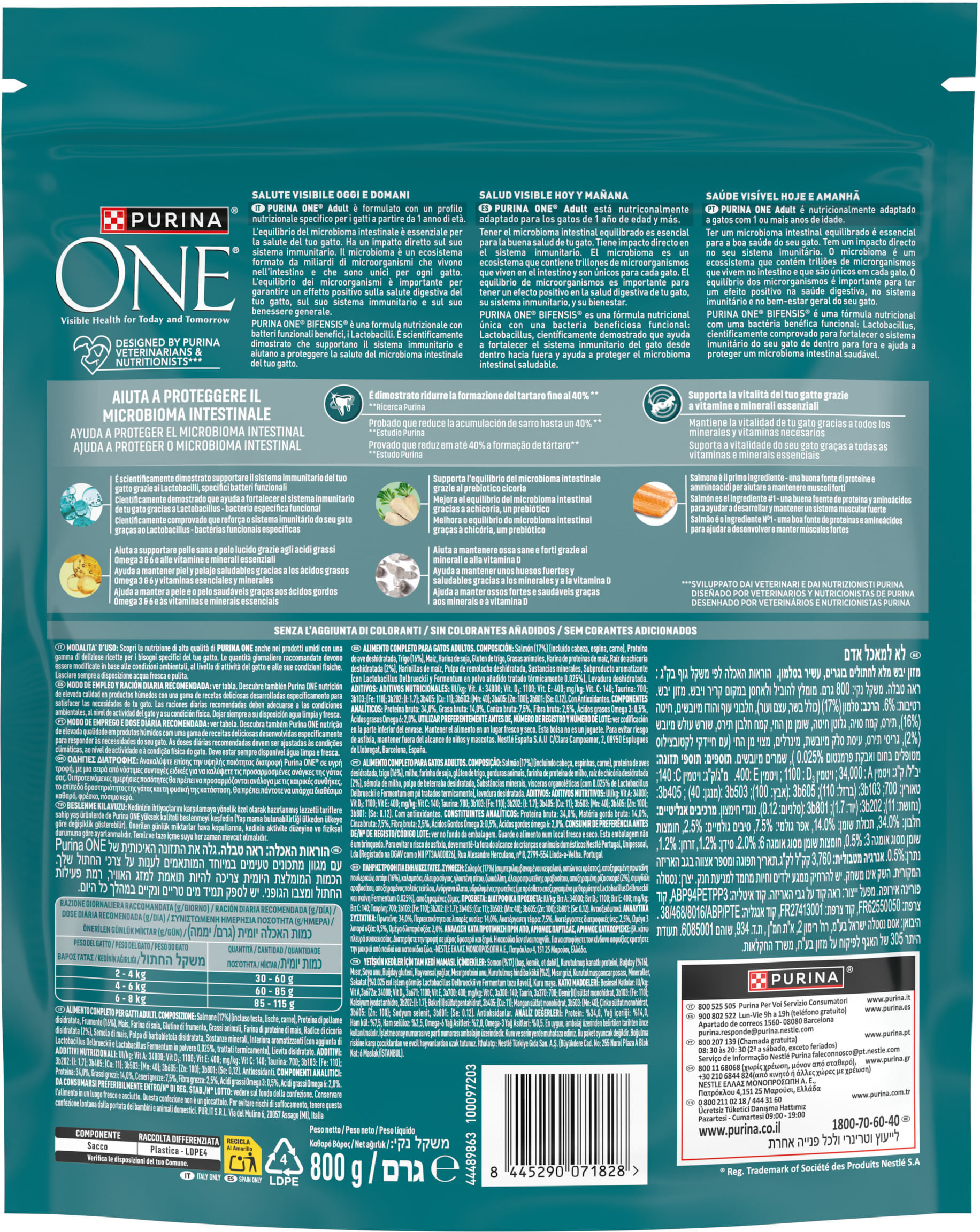 Purina One Gatto Adult Salmone e Cereali Integrali 800G