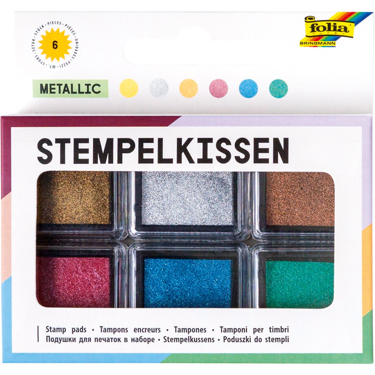 folia Stempelkissen metallic gold, silber, kupfer, rot, blau, grün 6x 2,4 x 2,4 cm