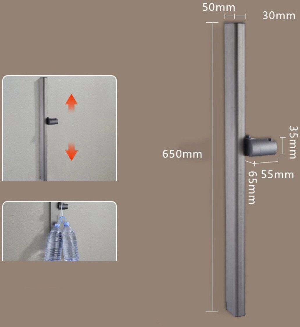 INF Rail de douche carré réglable en aluminium spatial avec support coulissant pour douchette Gris