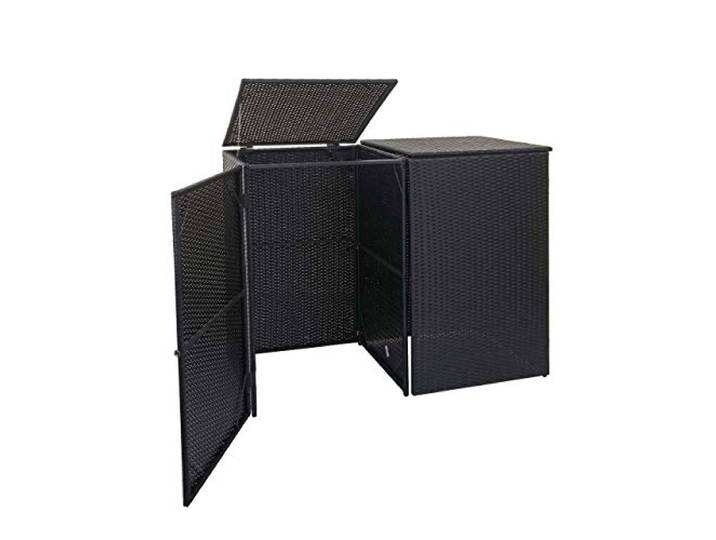 Mendler 2er-Mülltonnenverkleidung HWC-E25 Poly-Rattan 2x120l - schwarz Mülltonnenbox, Mülltonnenabdeckung