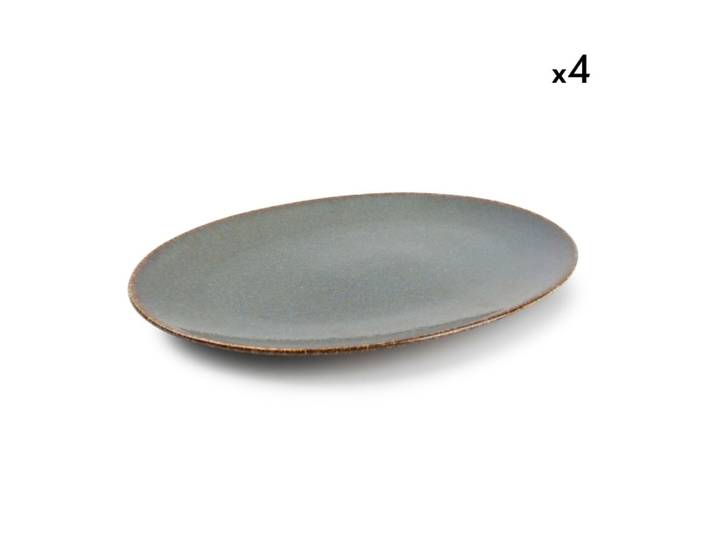 Lot de 4 assiettes vert en porcelaine 30x21cm