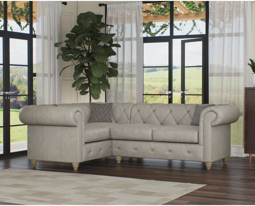 CLX Sofa Melrose 3 Seater Leather Corner Sofa Walnut/Cloud Grey 80cm H X 251cm W X 184cm D