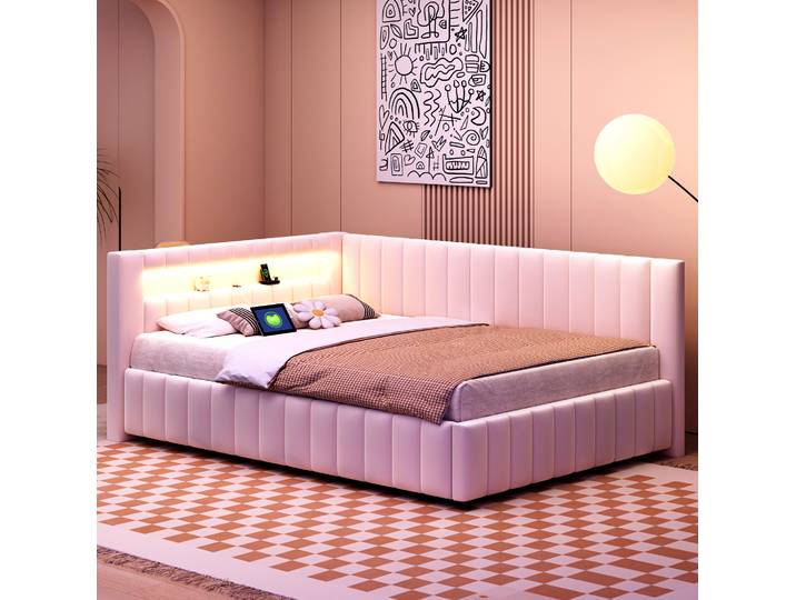 Canapé-lit 140x200 En Velours Avec Led Usb Beige Havrya