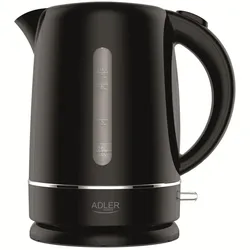 Adler AD 1385 Wasserkocher schwarz 1,7 l mit Kalkfilter, flachem Edelstahl-Heizelement, 360°-Sockel und Wasserstandsanzeige