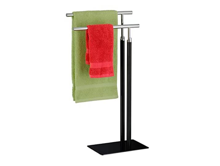 Relaxdays Porte-Serviettes autoportant\, 2 Barres\, sèche-Serviettes Salle de Bain\, Acier\, HLP : 78x44x20 cm\, Noir/argenté