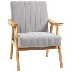 MODFU Ohrensessel Loungesessel Skandi Hellgrau 74x68x82 cm mit Armlehnen Samtoptik Bezug S Federung Rückenkissen Gummiholzgestell