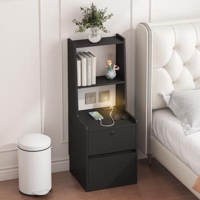 GDFStudio - Adrian Smart Nightstand with Voice-Control Light, Charging Station, and Secure Storage
