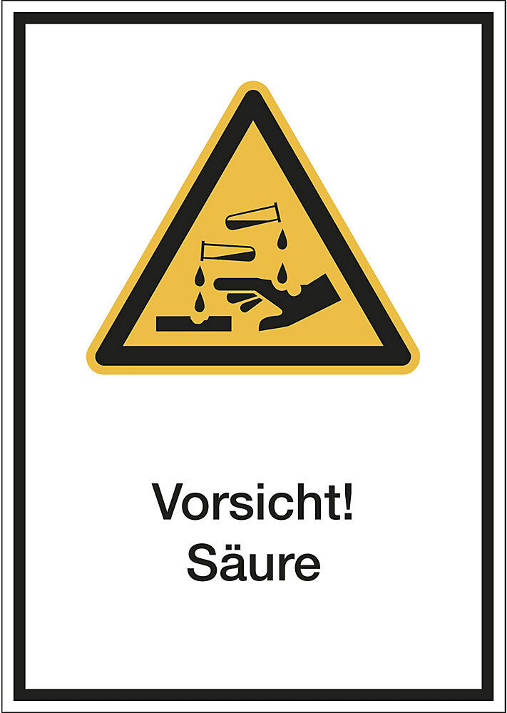 kaiserkraft Kombischilder mit Text für Warnkennzeichen, Vorsicht! Säure, VE 10 Stk, Folie, LxH 210 x 297 mm