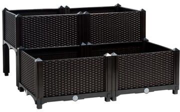 Costway Set of 4 Elevated Flower Vegetable Herb Grow Planter Box-Brown