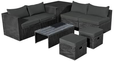 Costway 8 Pieces Patio Rattan Storage Table Furniture Set-Gray